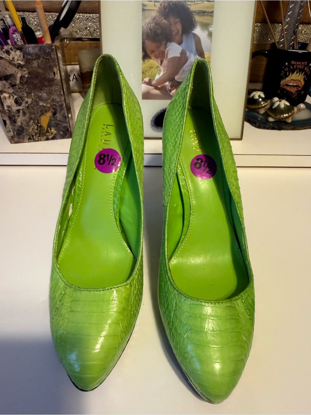 Ralph Lauren Green Snake Embossed Pointed-Toe Women's Pumps
